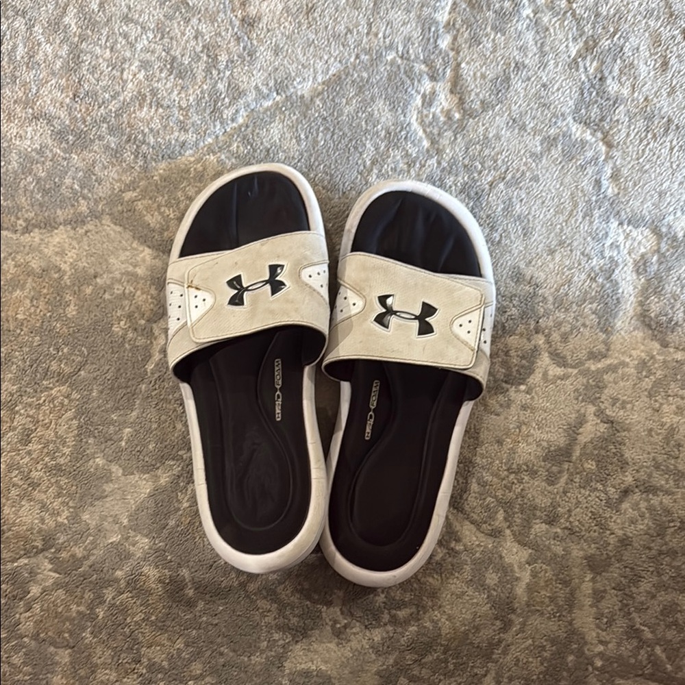 Under Armour Slides with Black and Cream Accents